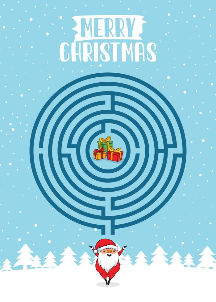 Merry Christmas Maze Games Circle Labyrinth Quiz vector