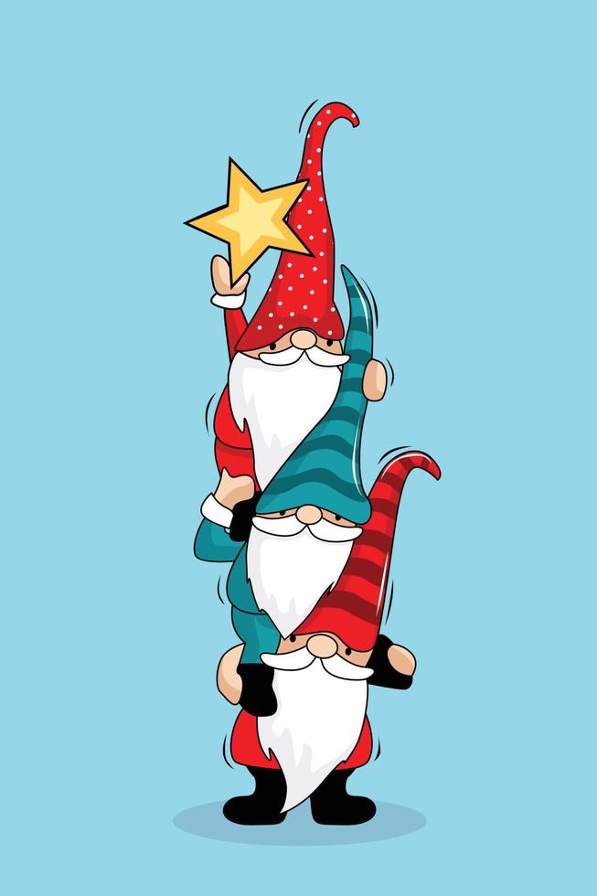 Gnome Stack Cute Cartoon Christmas vector