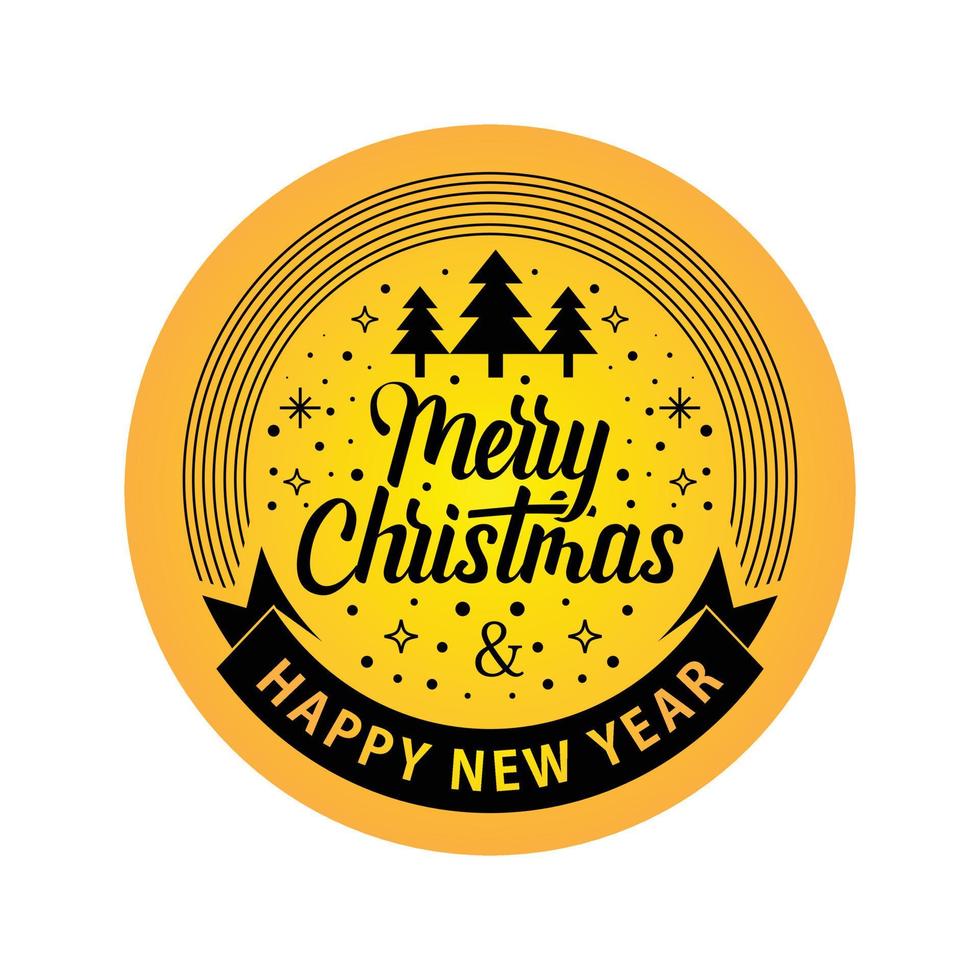 Merry Christmas Ribbon Circle Label White Gold vector