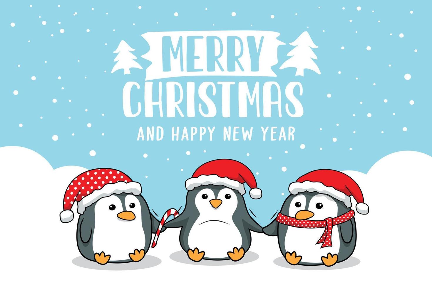 Penguin Merry Christmas Cards Cartoon vector