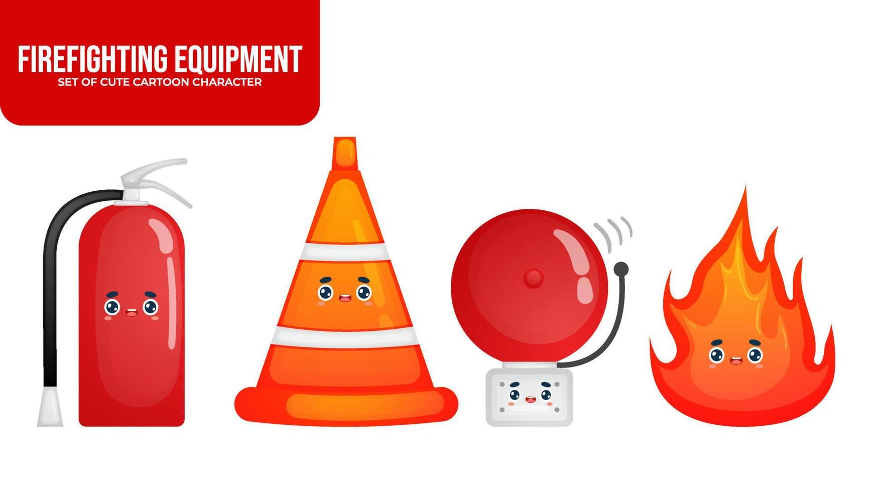 Set of cute firefighting equipment vector