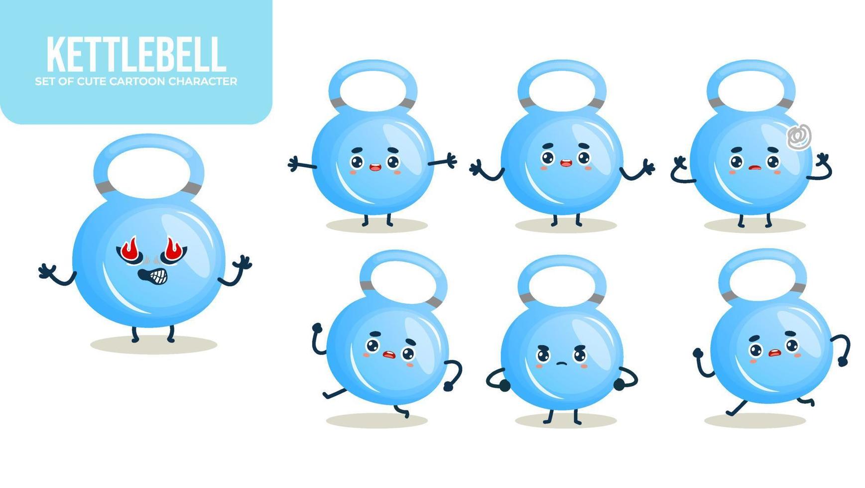 Set of cute kettle bell cartoon character with different poses Premium Vector