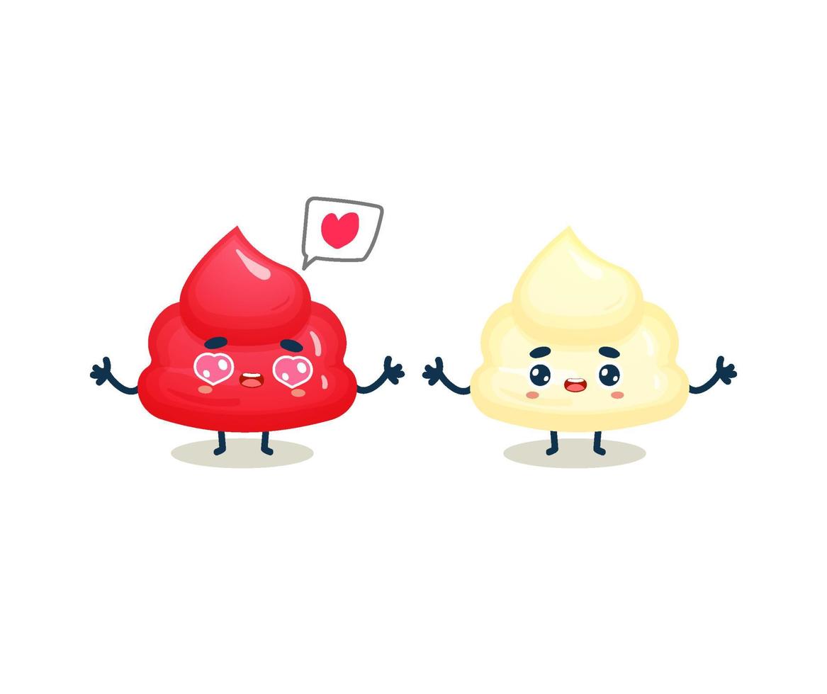 Cute couple tomato sause with mayonnise cartoon character Premium Vector