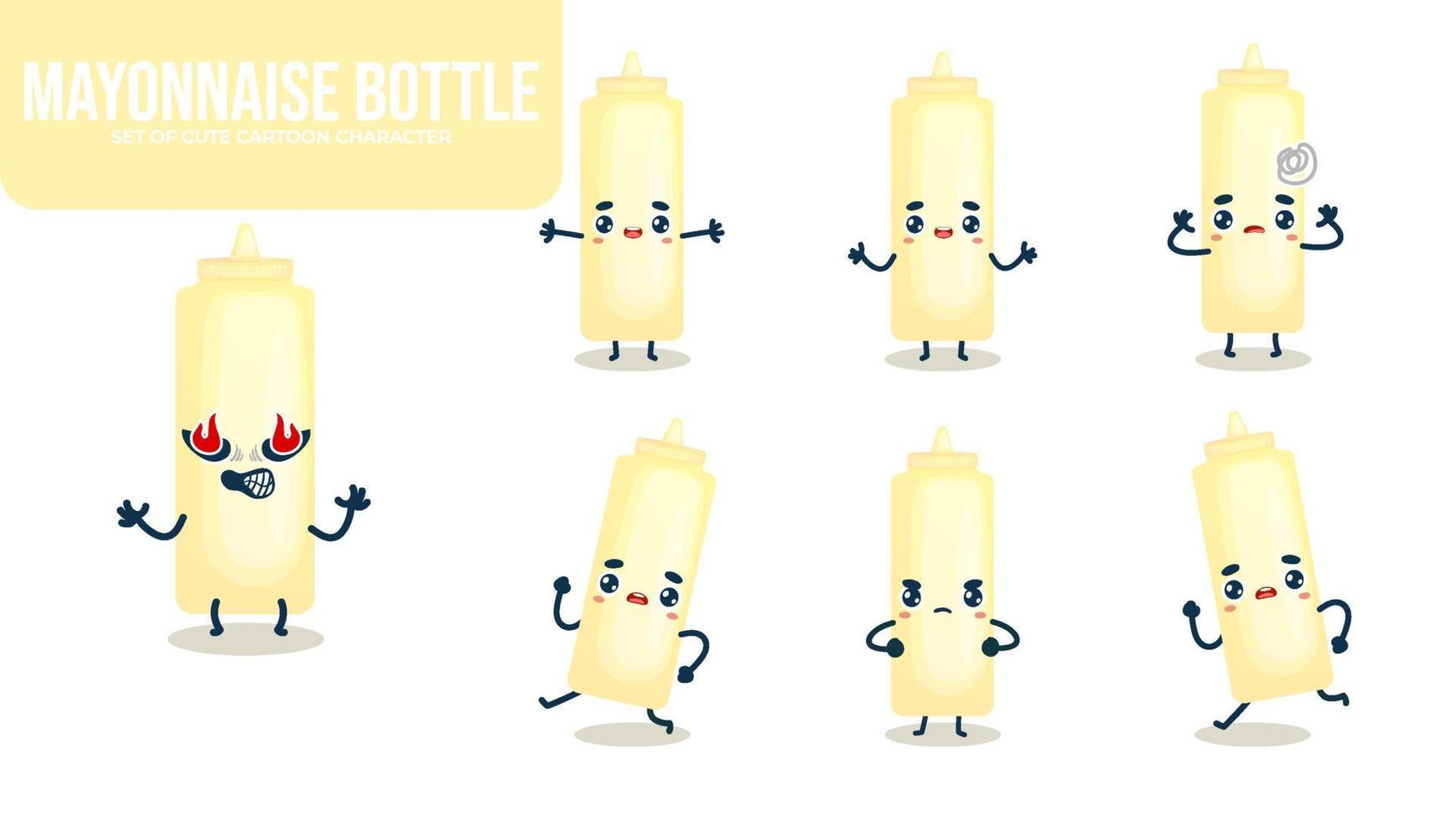 conjunto de lindo personaje de dibujos animados de botella de mayonesa vector premium