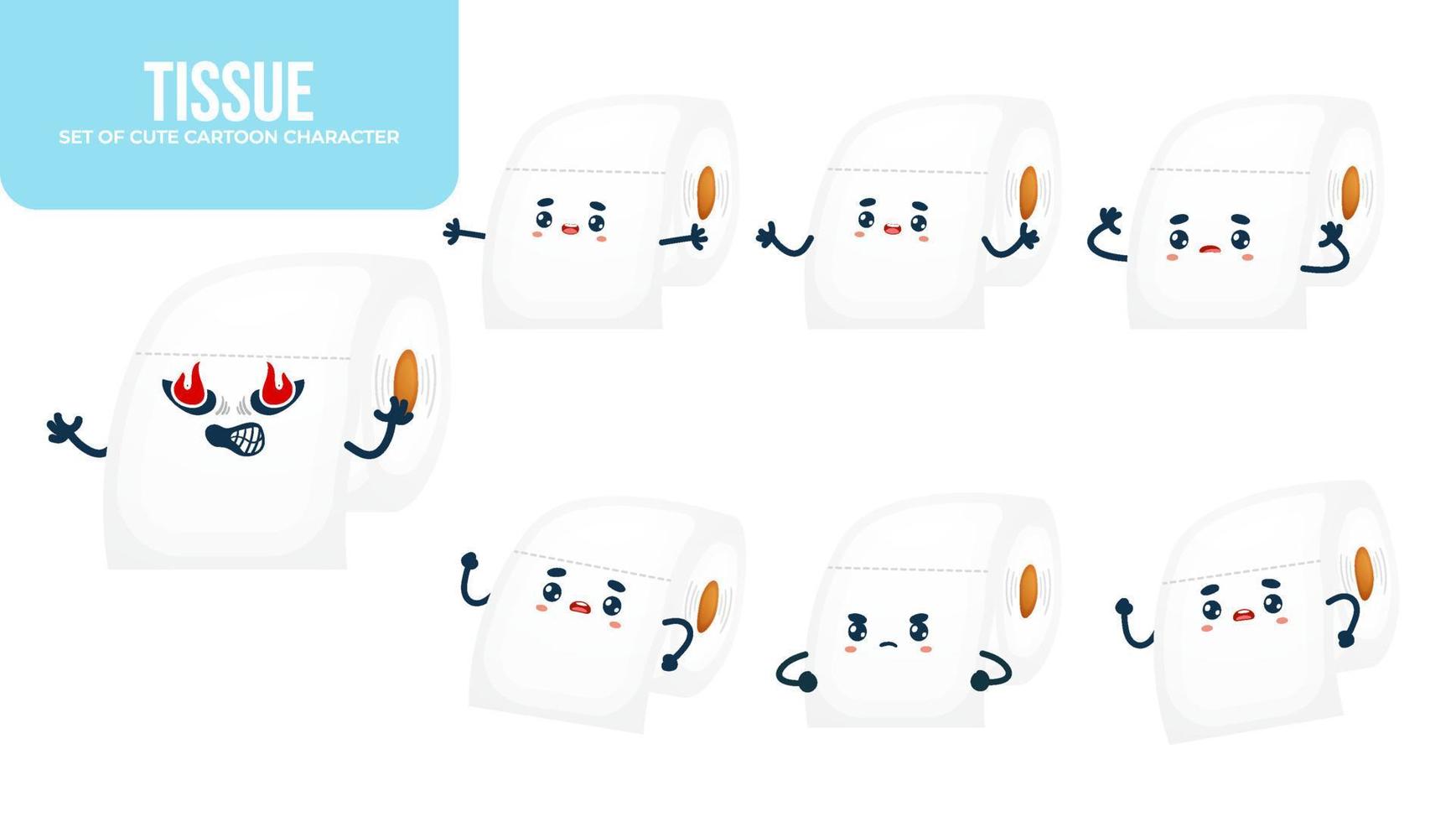Set of cute tissue cartoon character with different poses Premium Vector