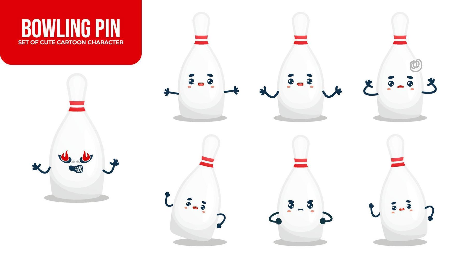 Set of cute bowling pin cartoon character with different poses Premium Vector