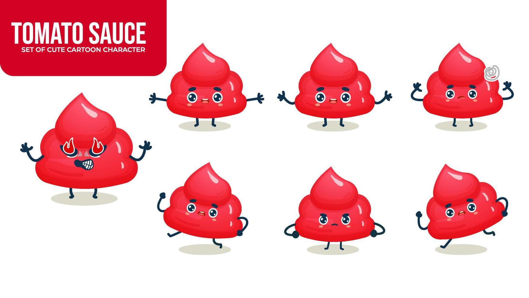 Set of cute tomato sauce cartoon character Premium Vector
