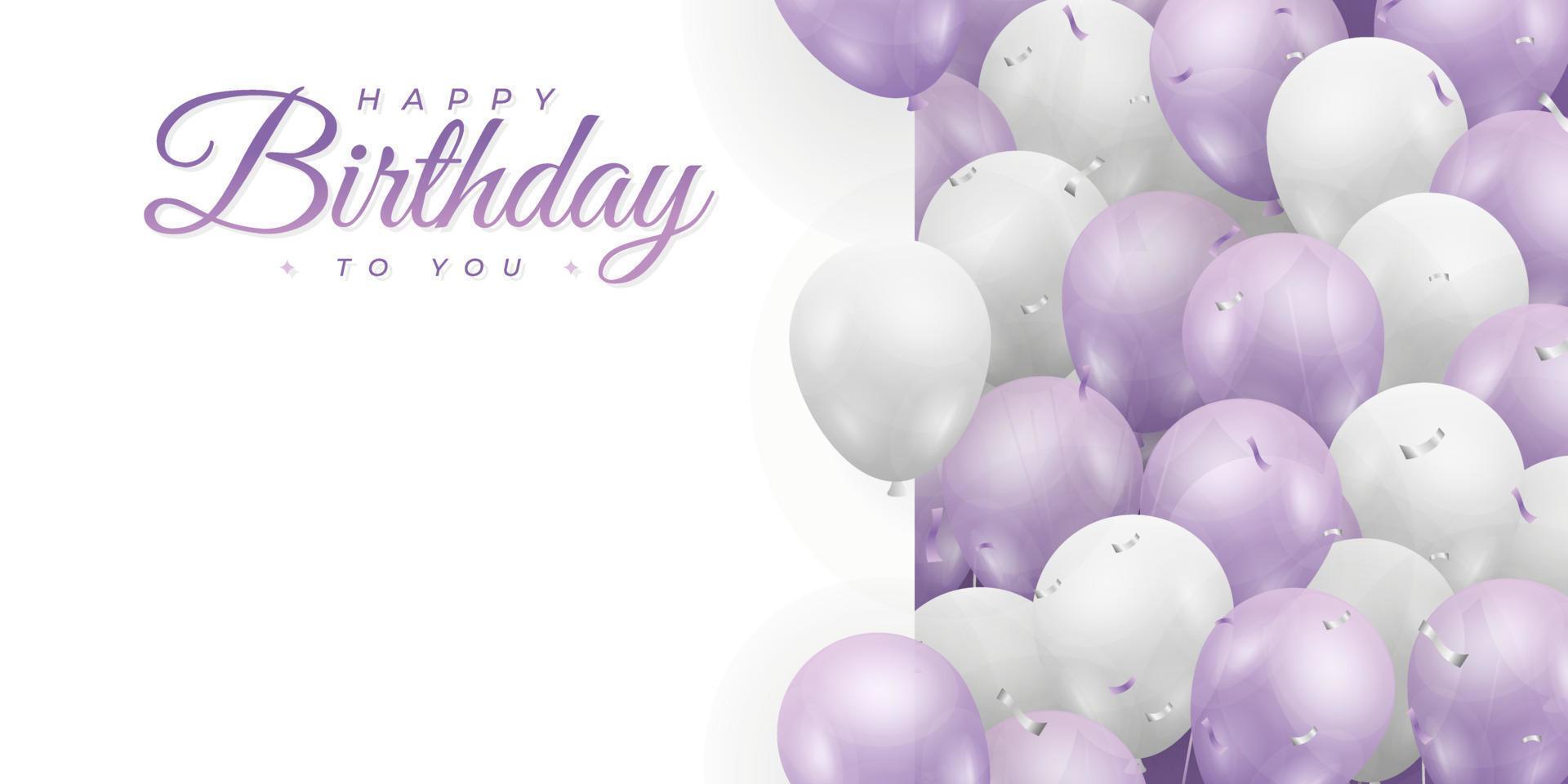 feliz cumpleaños . Fondo de banner o tarjeta de felicitación para celebración de cumpleaños. concepto de color púrpura y blanco. ilustración vectorial vector