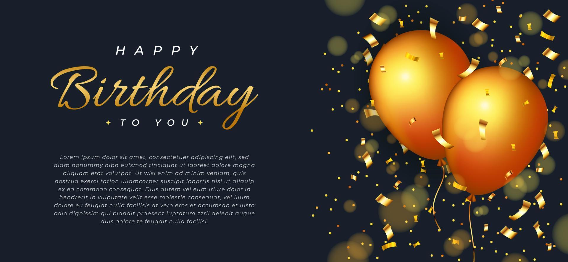 Happy Birthday holiday design for greeting cards. Balloons and confetti. Template for birthday celebration. Vector illustration.