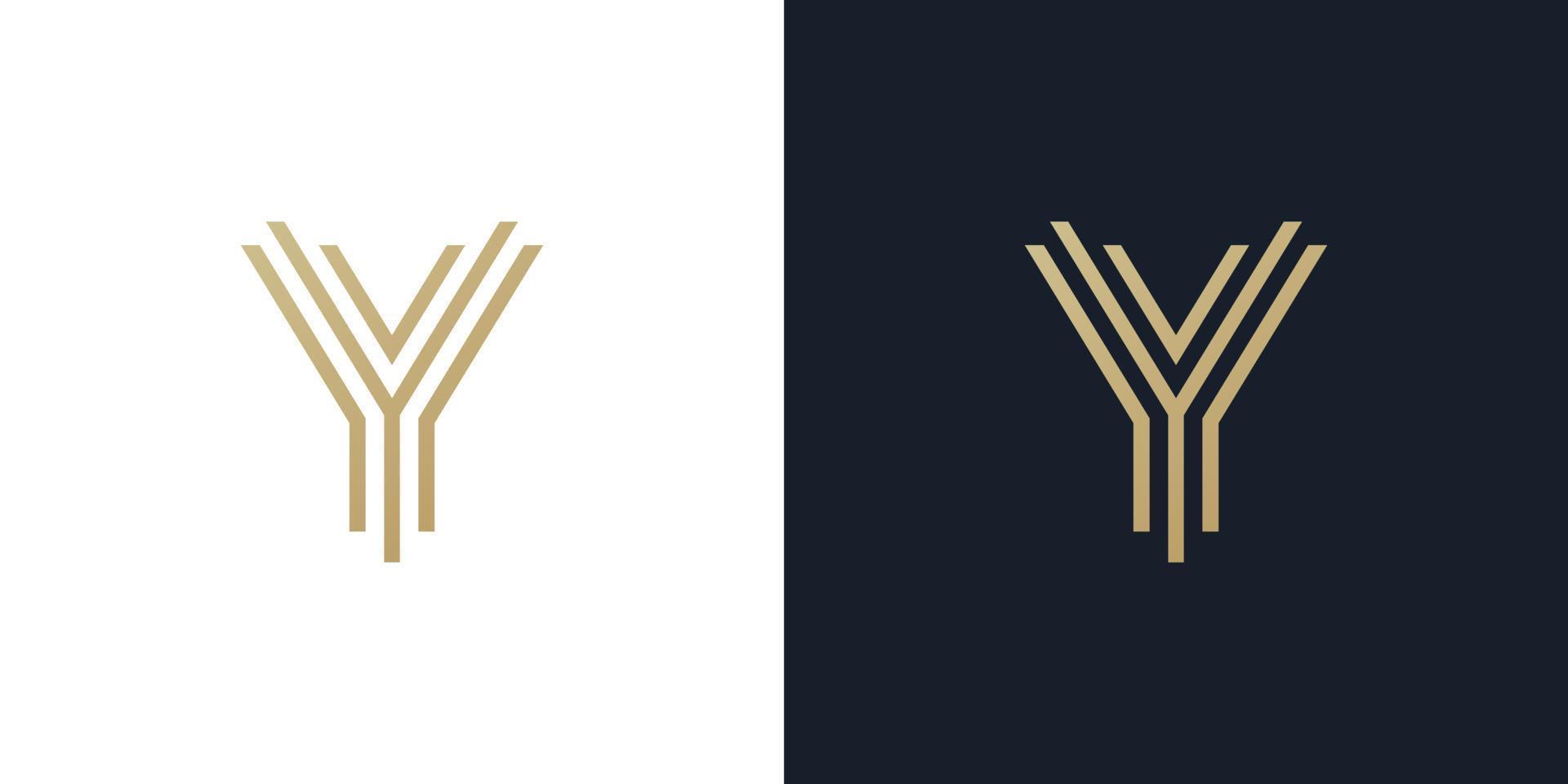 Letter Y Logo Gold Geometric Font design vector template Linear style. letter Y line Monogram Logotype concept icon.