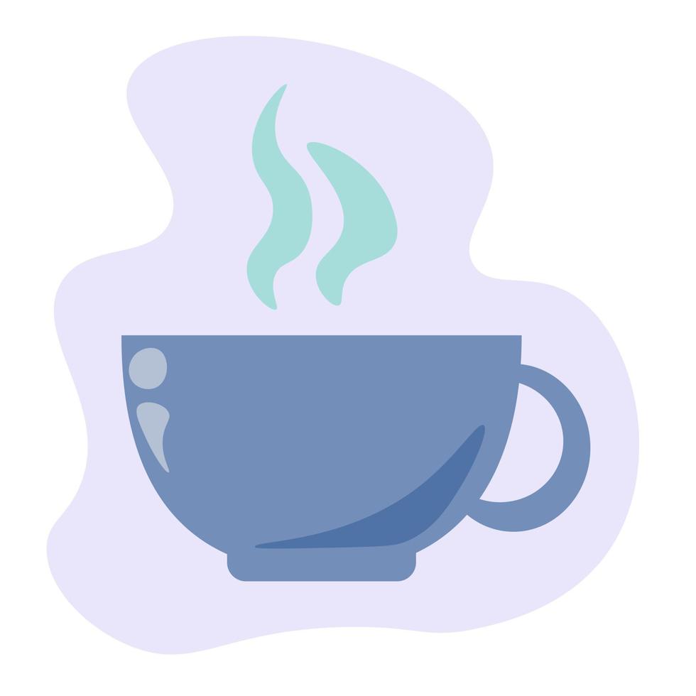 Hot drink, cozy cup in blue shades on an abstract gray spot for design vector