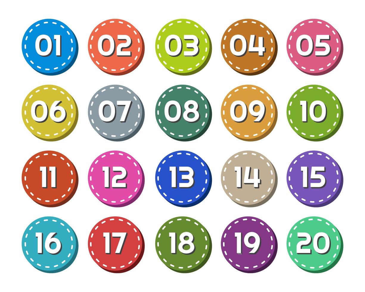 Colorful button flat numbers. From one to Twenty. White background. 4586305  Vector Art at Vecteezy