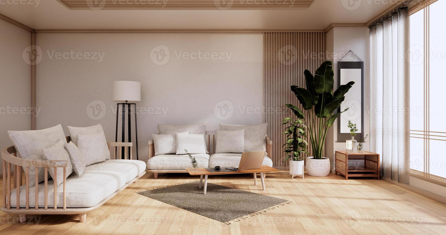 muebles de sofá y diseño de habitación moderno minimal.3d rendering foto