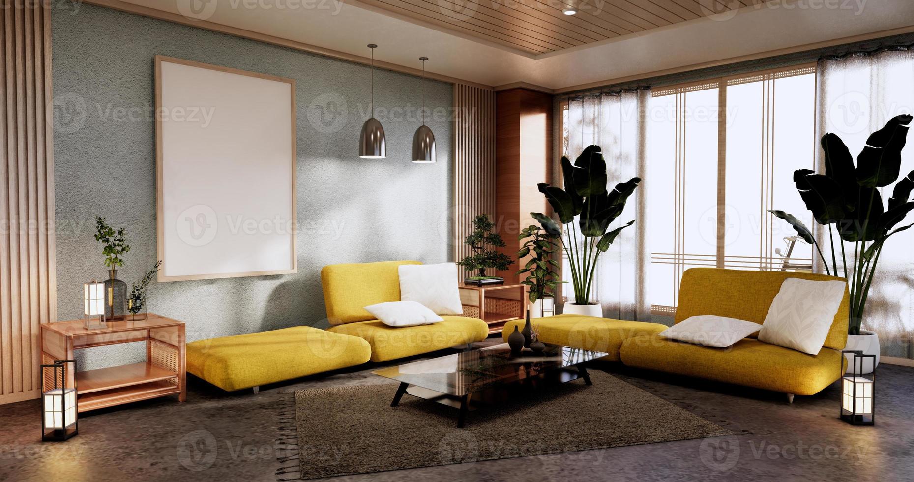 Mint Living Room Interior Design. 3D rendering photo