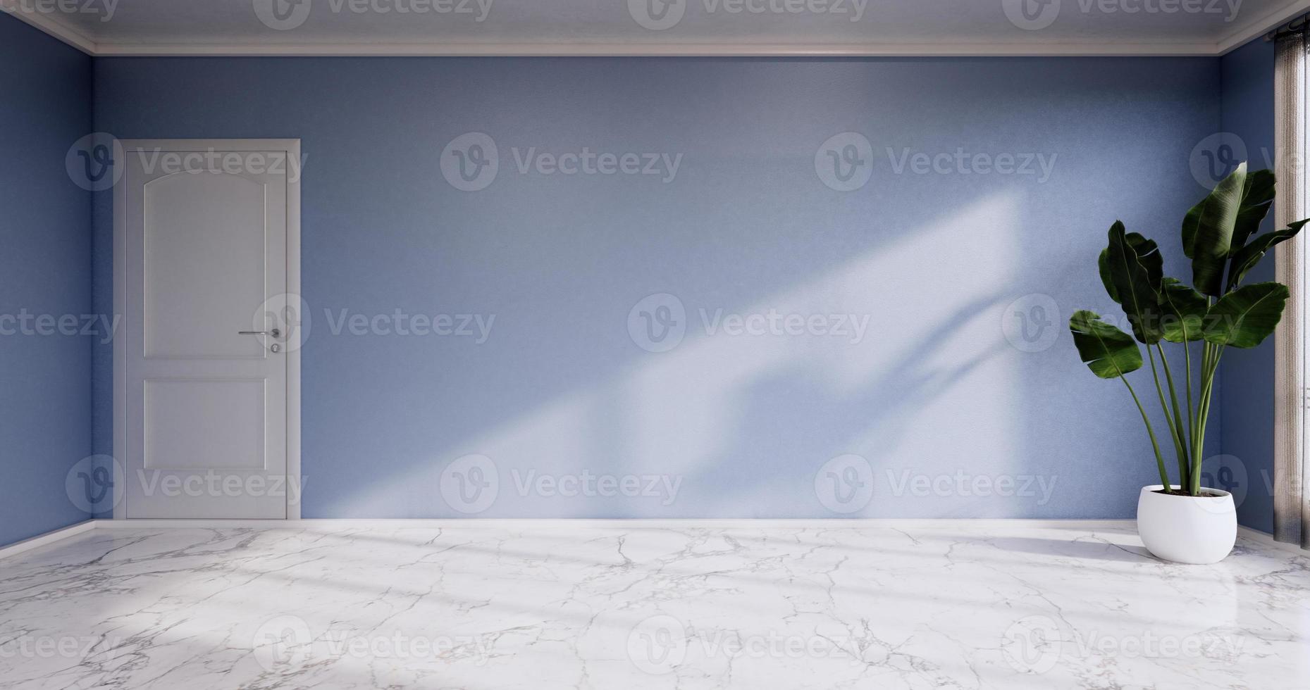 Empty room - Clean room ,Minimalist interior design, blue wall on granite tiles floor. 3d rendering photo