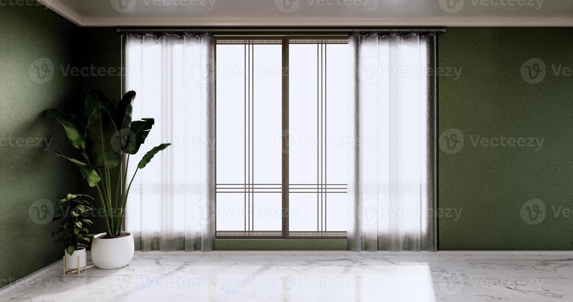 Empty room - Clean room ,Minimalist interior design, Green wall on granite tiles floor. 3d rendering photo