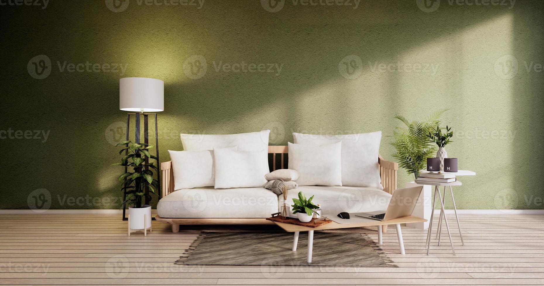 Minimalist interior ,Sofa furniture and plants, Modern green room design.3D rendering photo