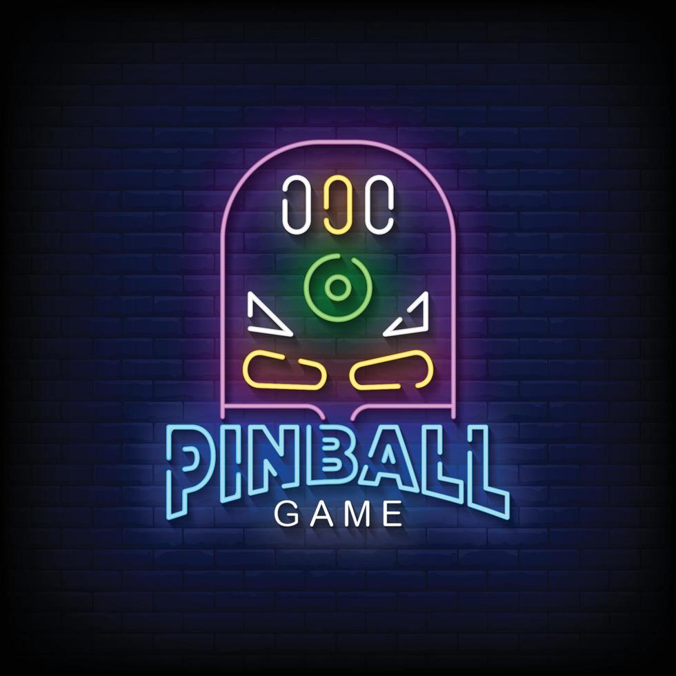 vector de texto de estilo de letreros de neón de juego de pinball