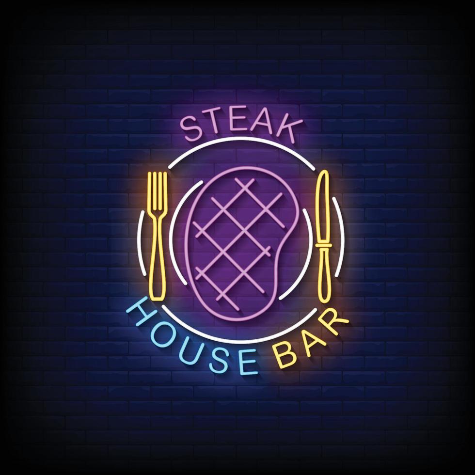 Steak House Bar Neon Signs Style Text Vector