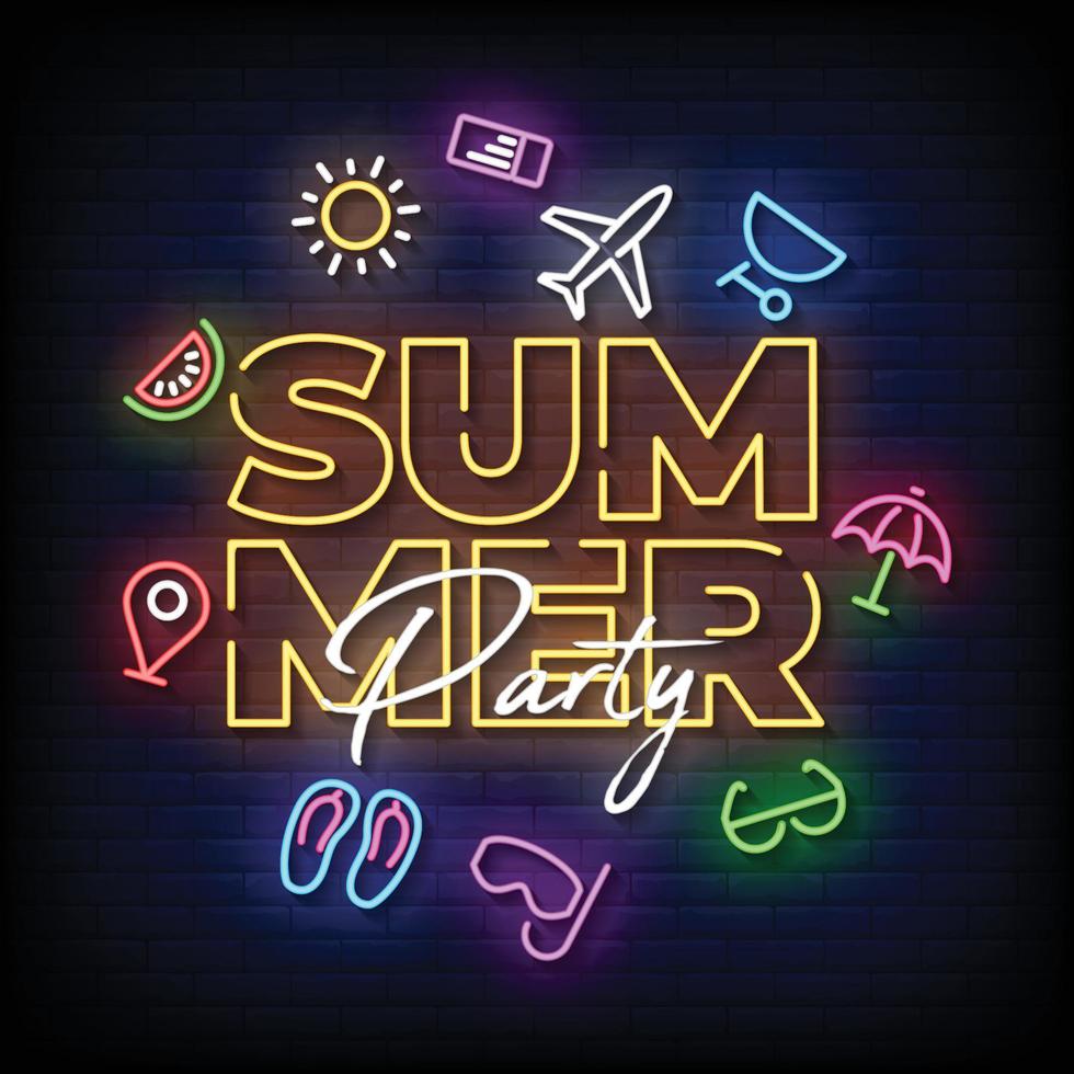 Summer Party Neon Signs Style Text Vector