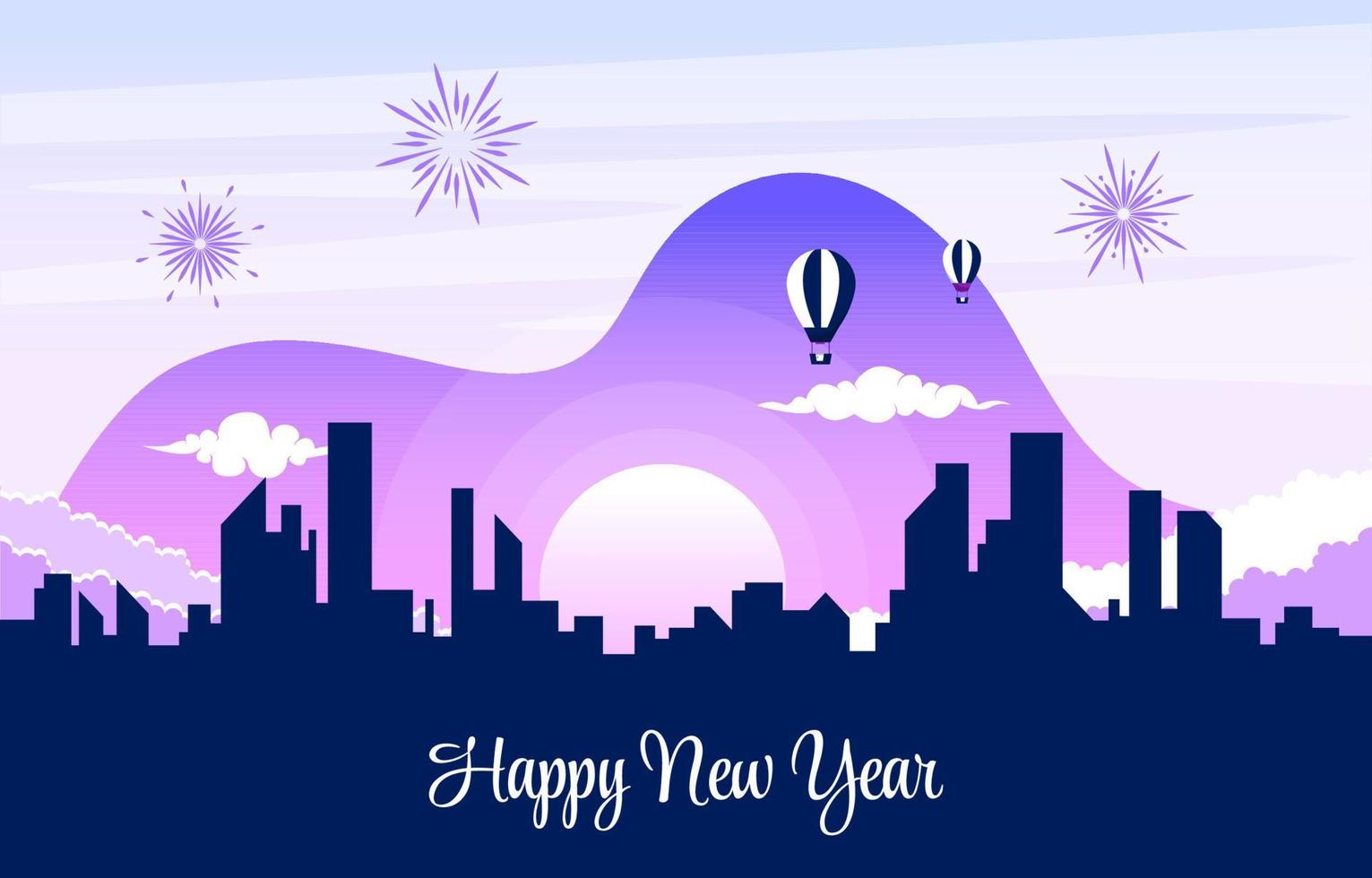 paisaje urbano, ciudad, edificio, feliz año nuevo, celebración, tarjeta, vector, ilustración vector