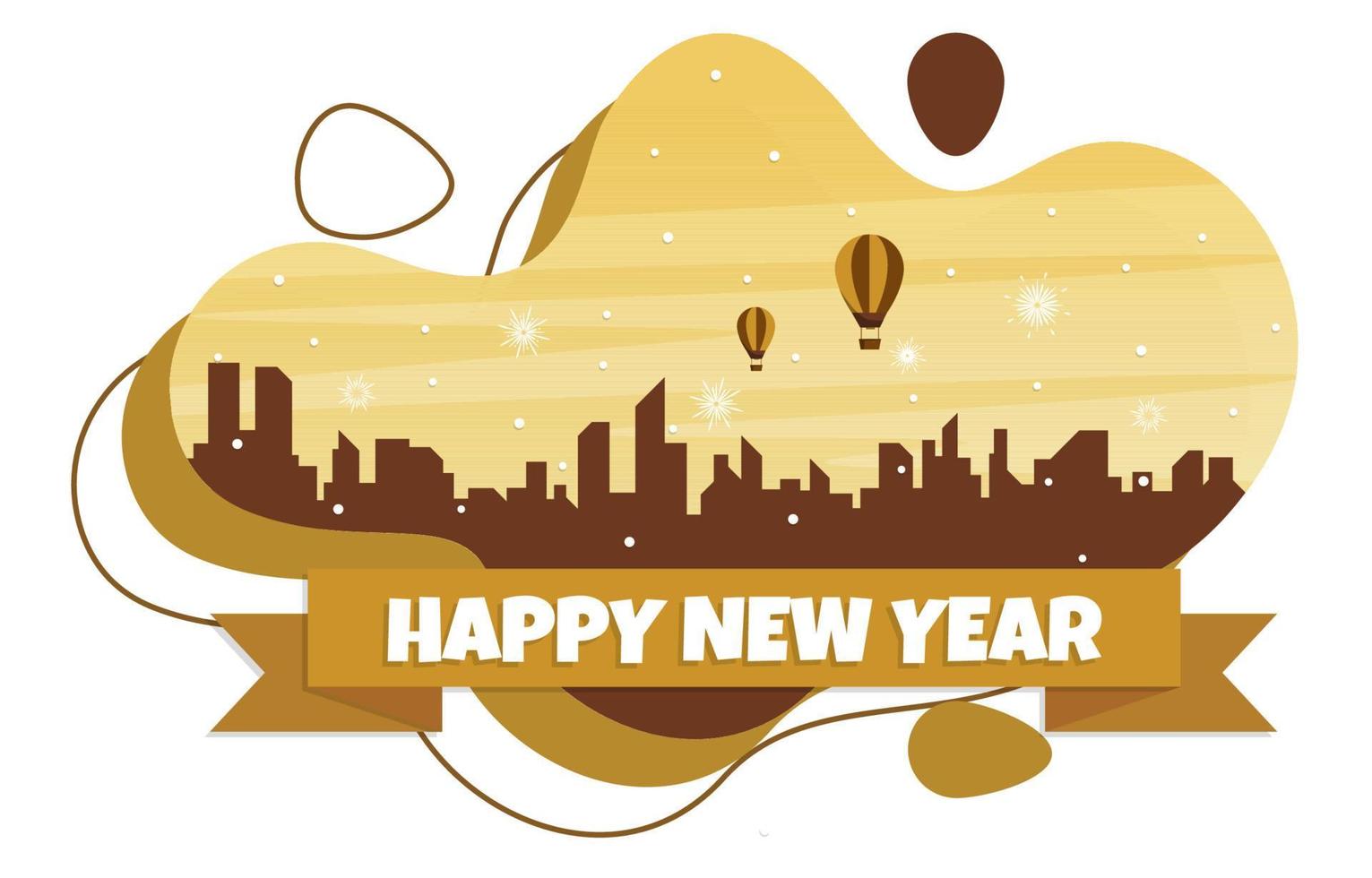 Fluid Liquid Cityscape City Building New Year Card Vector Illustration