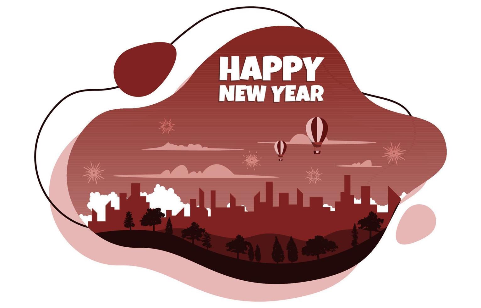 Fluid Liquid Cityscape City Building New Year Card Vector Illustration