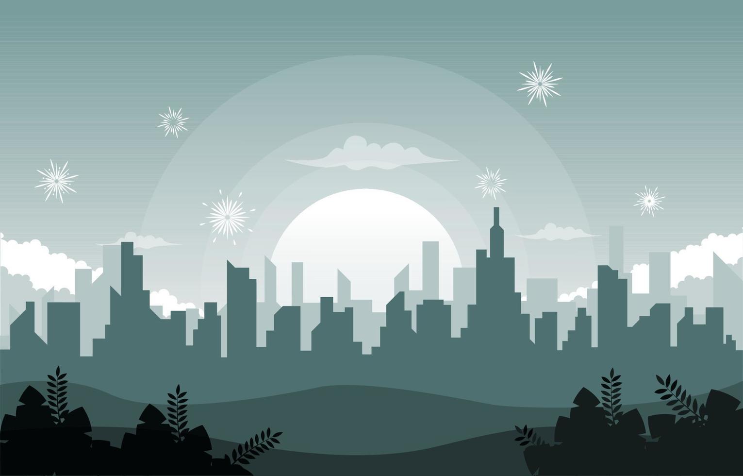 Beautiful Cityscape City Building New Year Card Vector Illustration