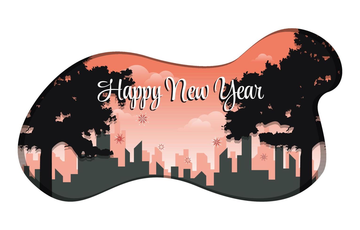 Cityscape City Building Happy New Year Celebration Card Vector Illustration