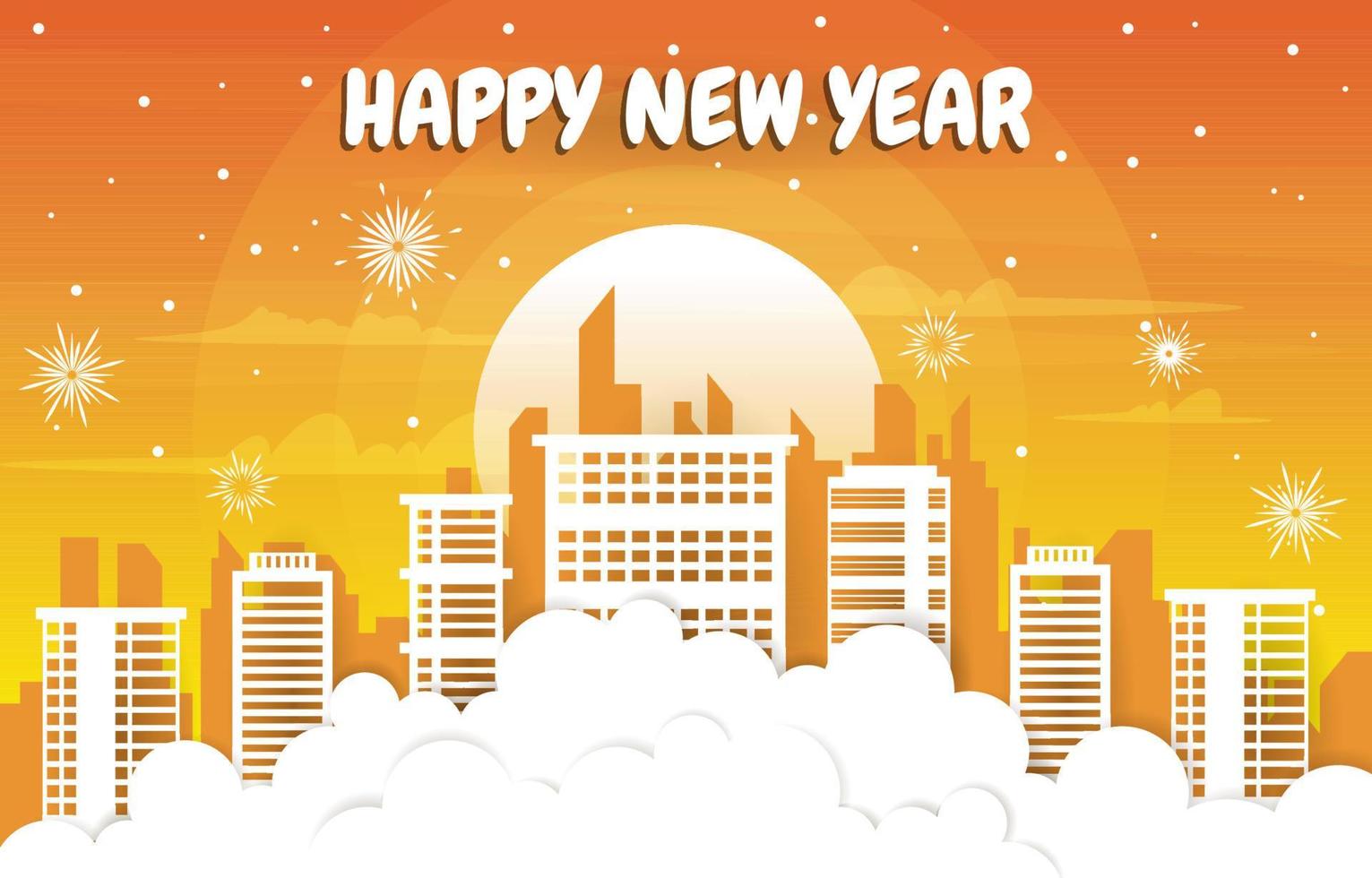 Fireworks City Building Cloud Winter New Year Paper Cut Illustration vector