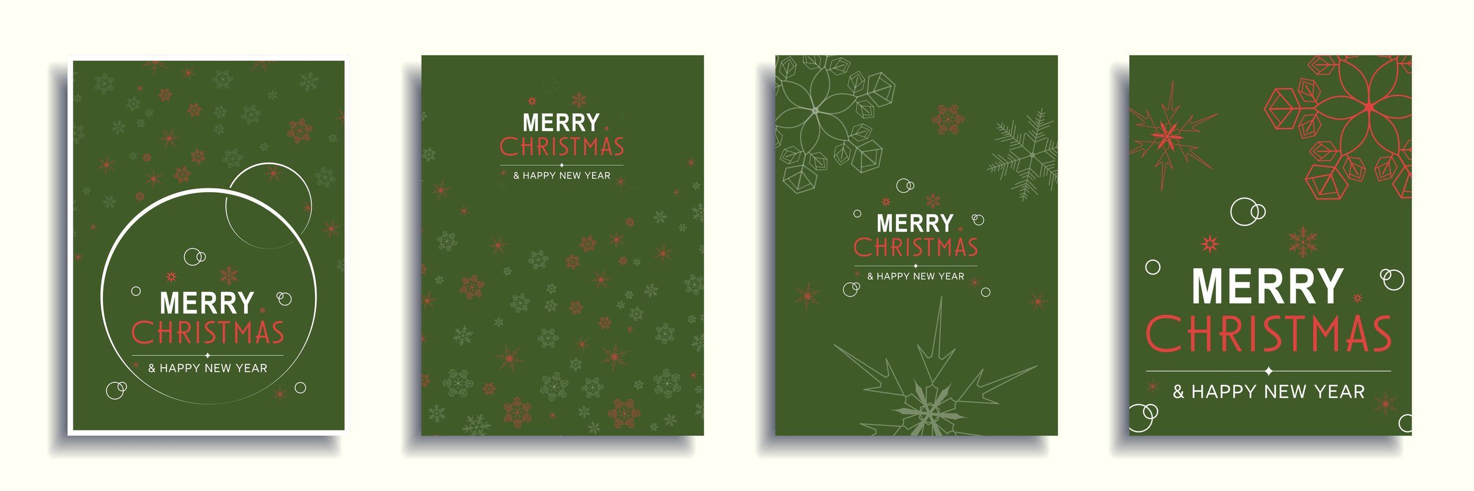 Merry Christmas and New Year 2022 brochure covers set. Xmas minimal banner design with snowflakes pattern and borders on green background. Vector illustration for flyer, poster or greeting card