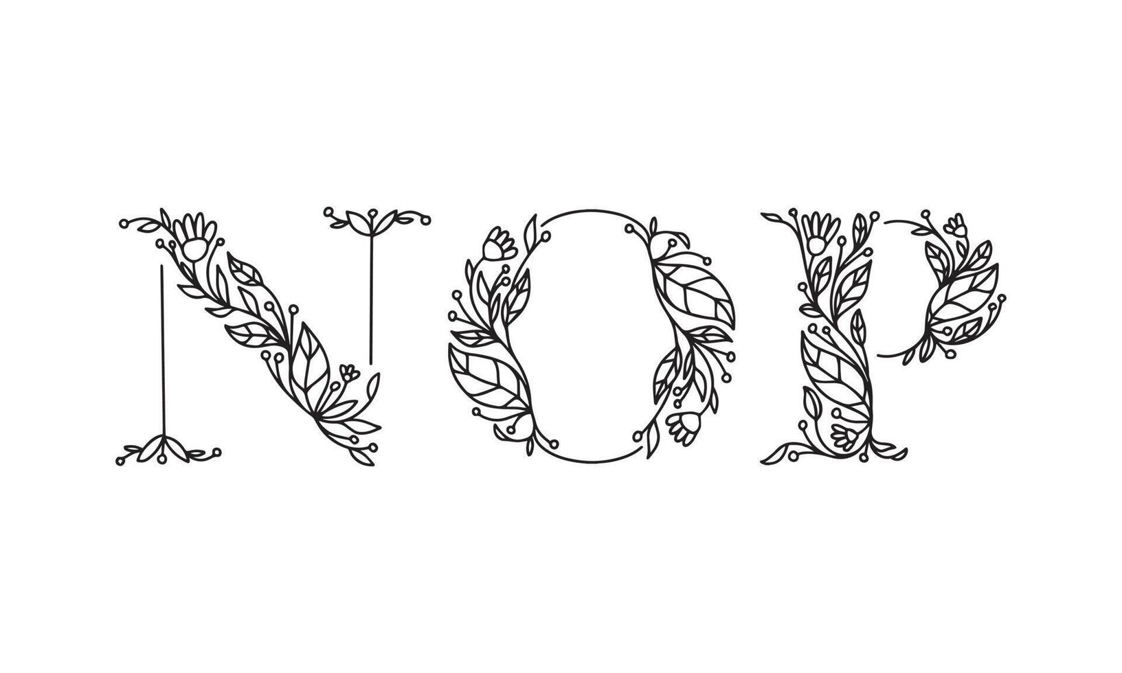 floral illustration alphabet vector graphic font made by flower and leaf plant creative hand drawn line art for abstract and natural nature style looks in unique monochrome design decoration