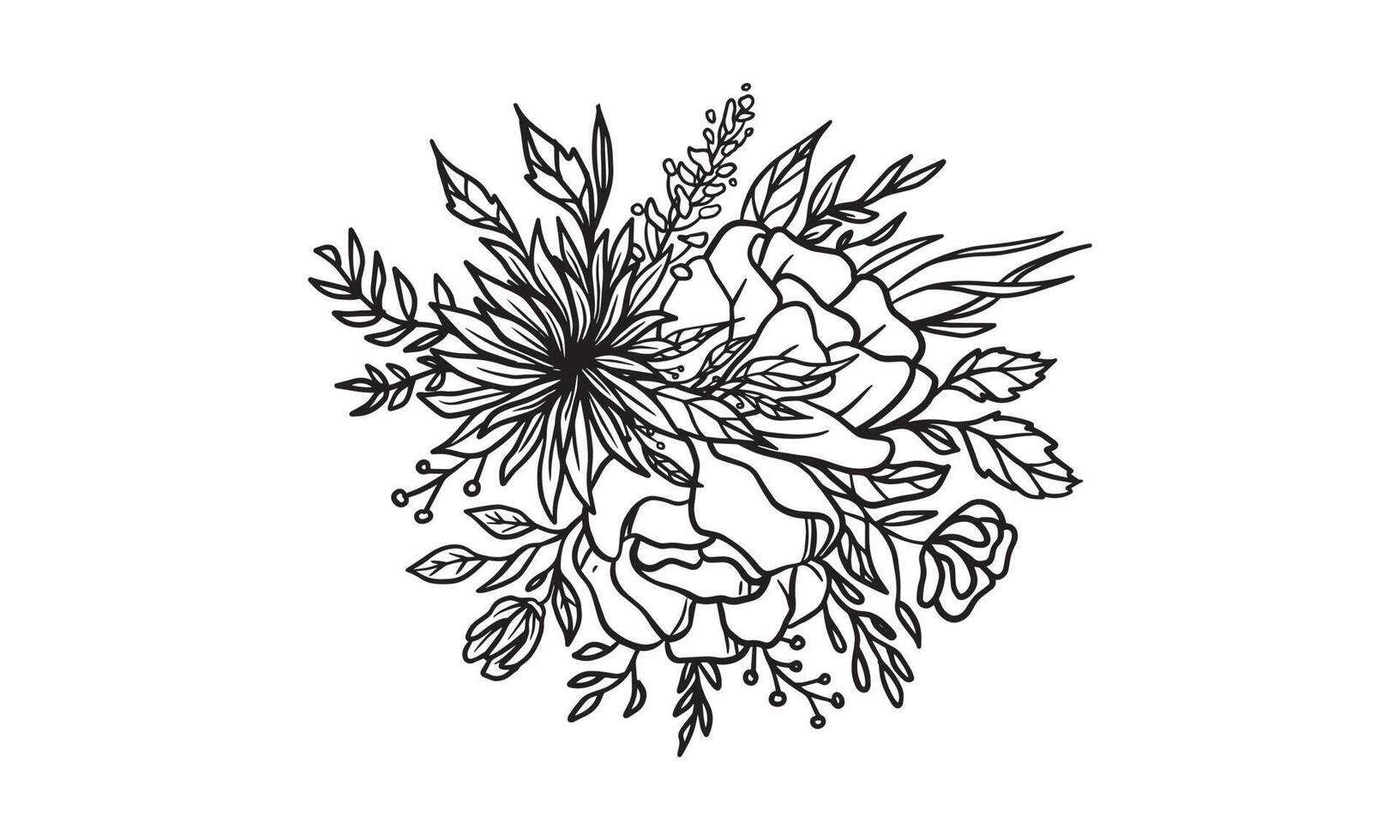 hermoso ramo de flores ilustraciones dibujadas a mano. elementos de arreglos florales vectoriales para un diseño romántico y de boda. vector