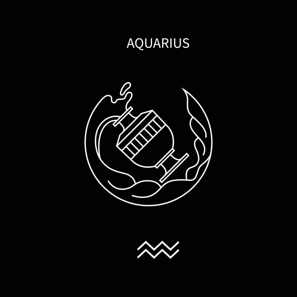 aquarius horoscope symbol in twelve zodiac constellation. a flat line zodiac icons isolated on black background. astrology and mythology collection in vector. vector