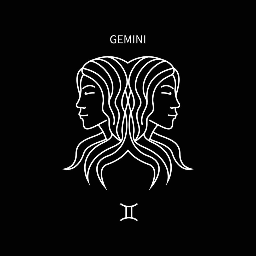 gemini horoscope symbol in twelve zodiac constellation. a flat line zodiac icons isolated on black background. astrology and mythology collection in vector. vector