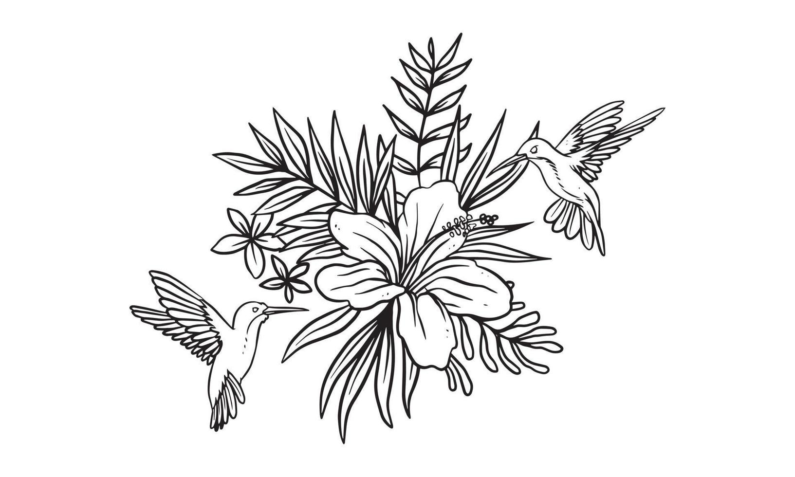 Wreath with bird eating honey, vector hand drawn illustration