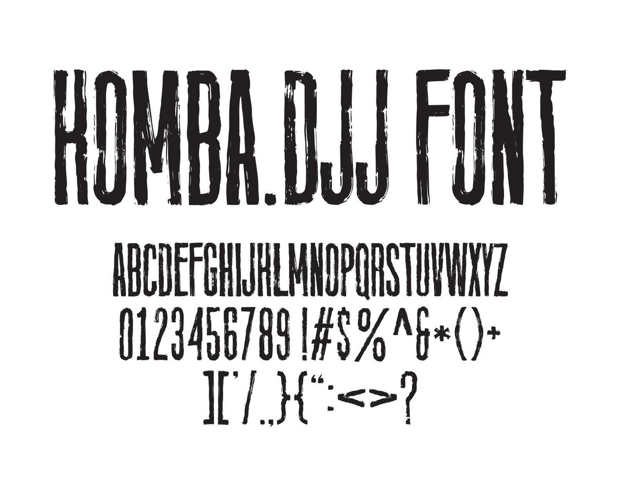 vector de alfabeto de fuente de pincel. tipografía letra y número diseño de estilo dibujado a mano grunge.