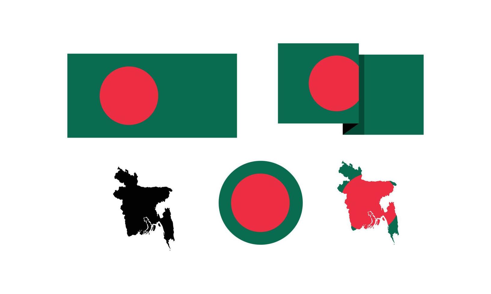 atributos de bangladesh. bandera en rectángulo, redondo y mapas. conjunto de ilustraciones vectoriales de elementos para el día de celebración nacional. vector