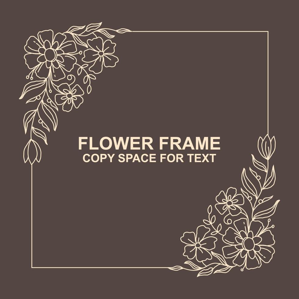 floral frame line art illustration for copy space, text, and quotes. laurel wreath border branches design ornament. hand drawn vector element collection.