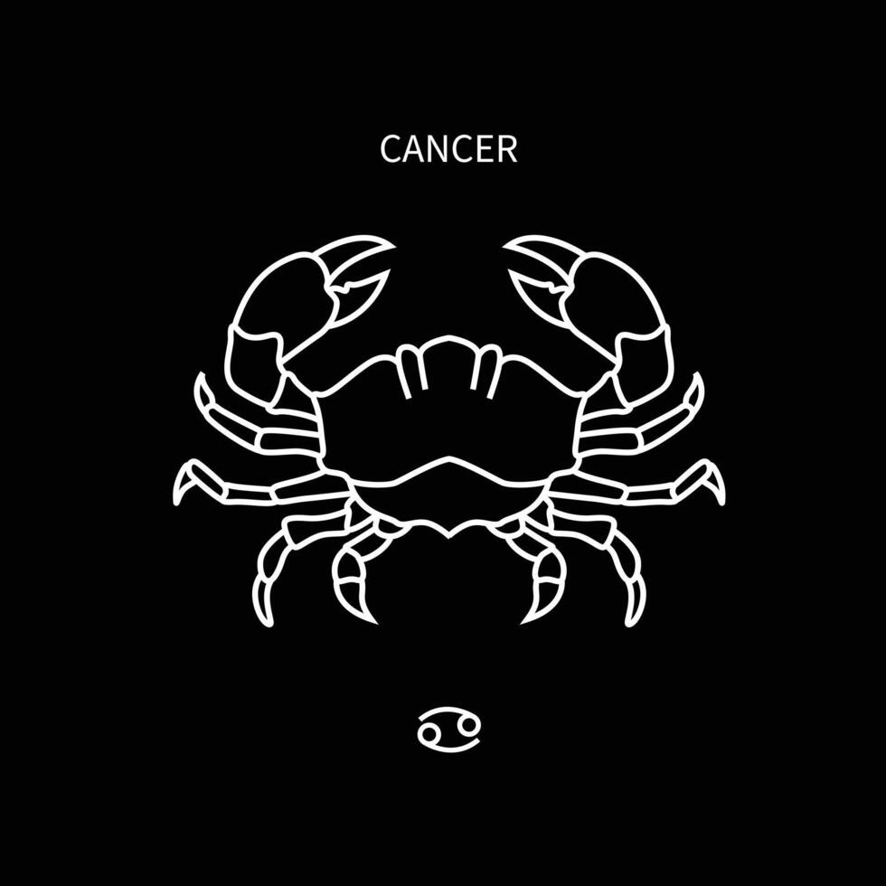 símbolo del horóscopo de cáncer en doce constelaciones del zodíaco. iconos del zodiaco de una línea plana aislados sobre fondo negro. colección de astrología y mitología en vector. vector