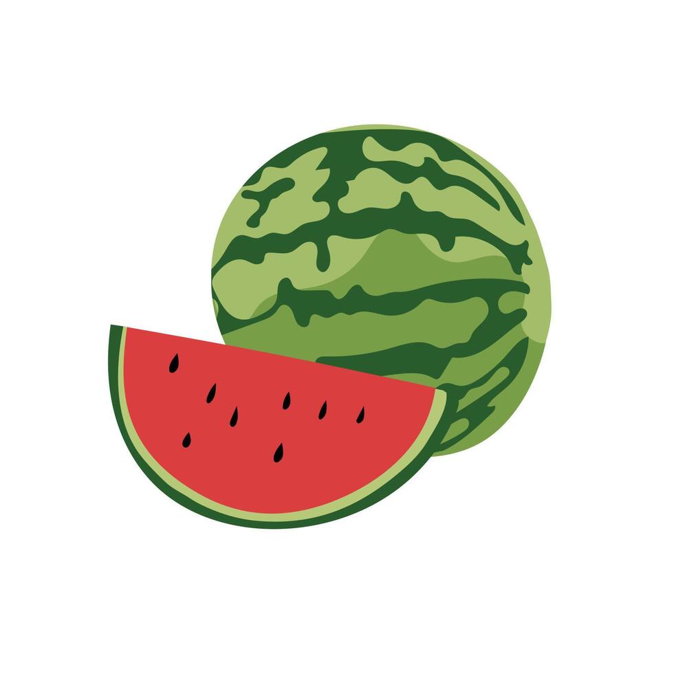 sandía fresca en rodajas. la colección de ilustraciones de frutas tropicales en diseño vectorial. comida sana, jugosa y dulce. Animación de frutas coloridas aislado sobre fondo blanco. vector