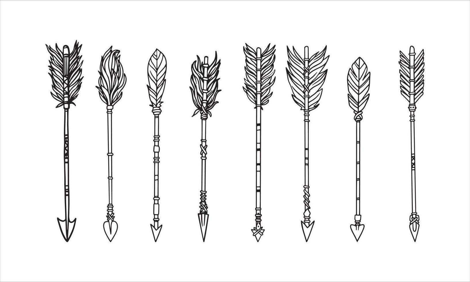 Set of traditional arrows hand drawn. Realistic illustration of vector arrows
