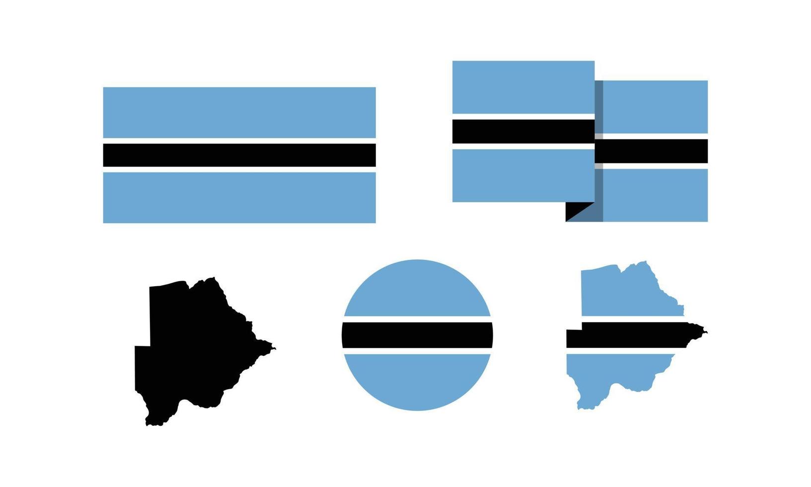atributos de la república de botswana. bandera en rectángulo, redondo y mapas. conjunto de ilustraciones vectoriales de elementos para el día de celebración nacional. vector