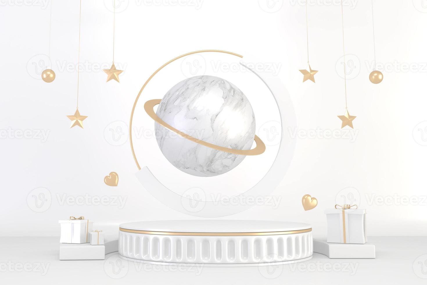 Roman podium  white for cosmetic product on background granite white. 3d rendering photo