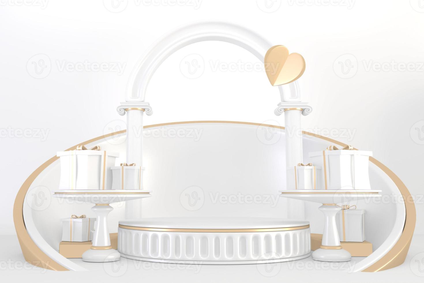 Roman podium  white for cosmetic product on background granite white. 3d rendering photo