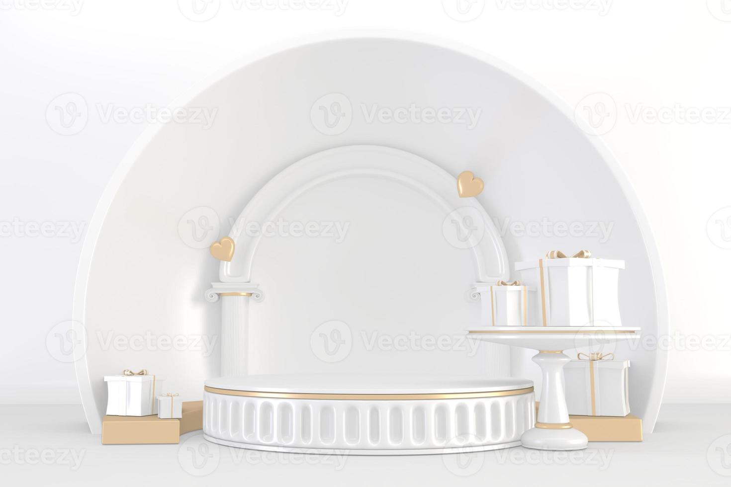 Roman podium  white for cosmetic product on background granite white. 3d rendering photo