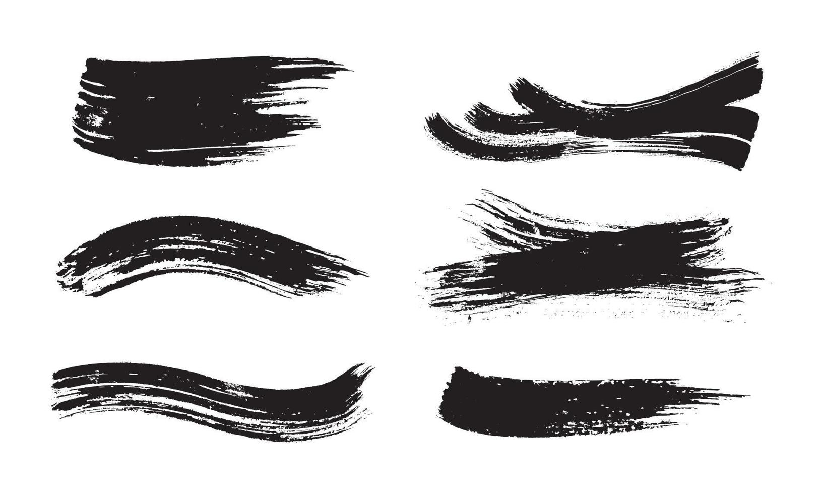 set of black ink strokes on white paper. Graphic design elements for lower third, text effect, photo pverlay, etc. Chinese style abstract brush strokes vector