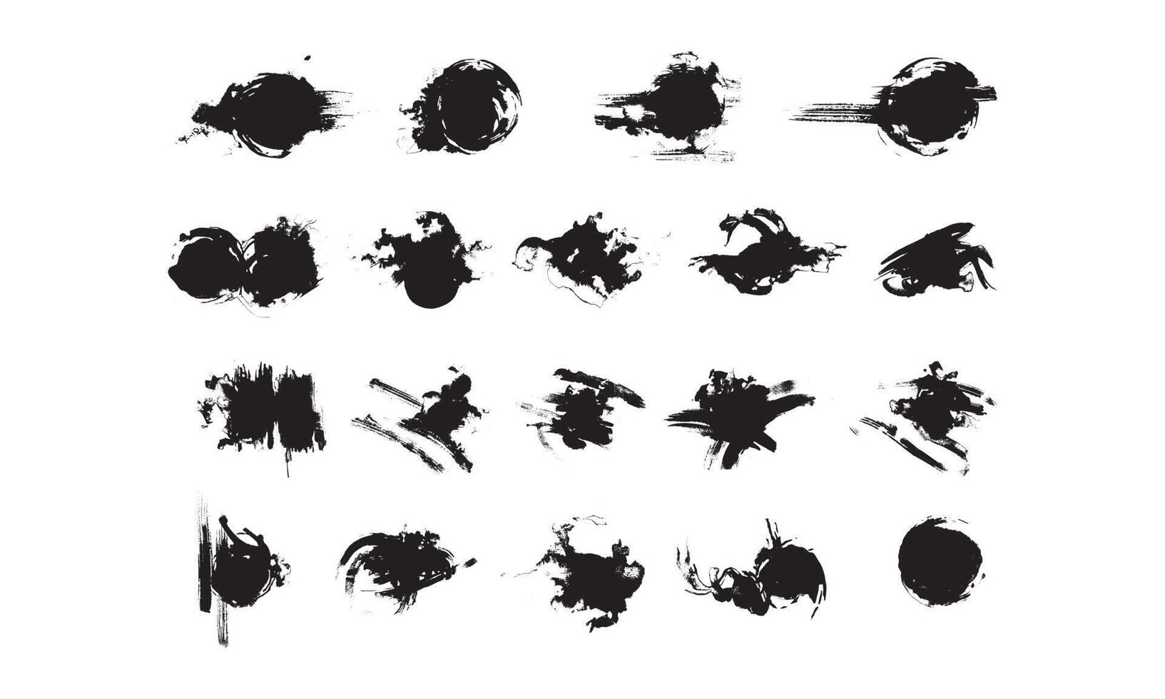 Collection of abstract ink stroke and ink splash for grunge design elements. Black paint stroke and splash texture on white paper. Hand drawn illustration brush for dirty texture. vector