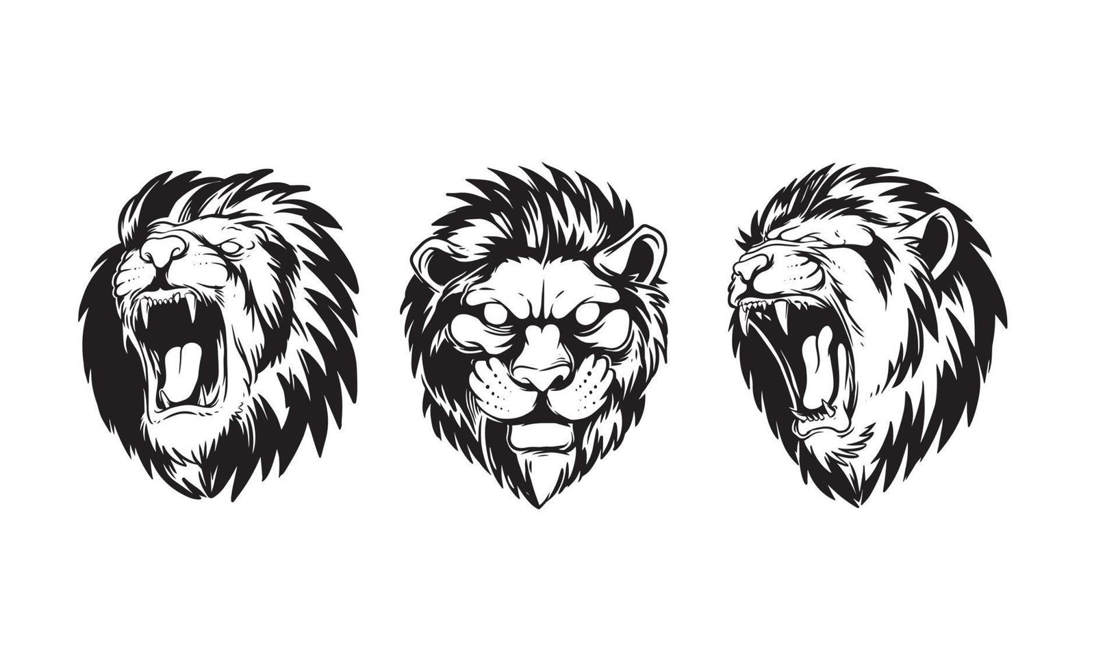 set Hand drawn illustration of a savage lion head vector