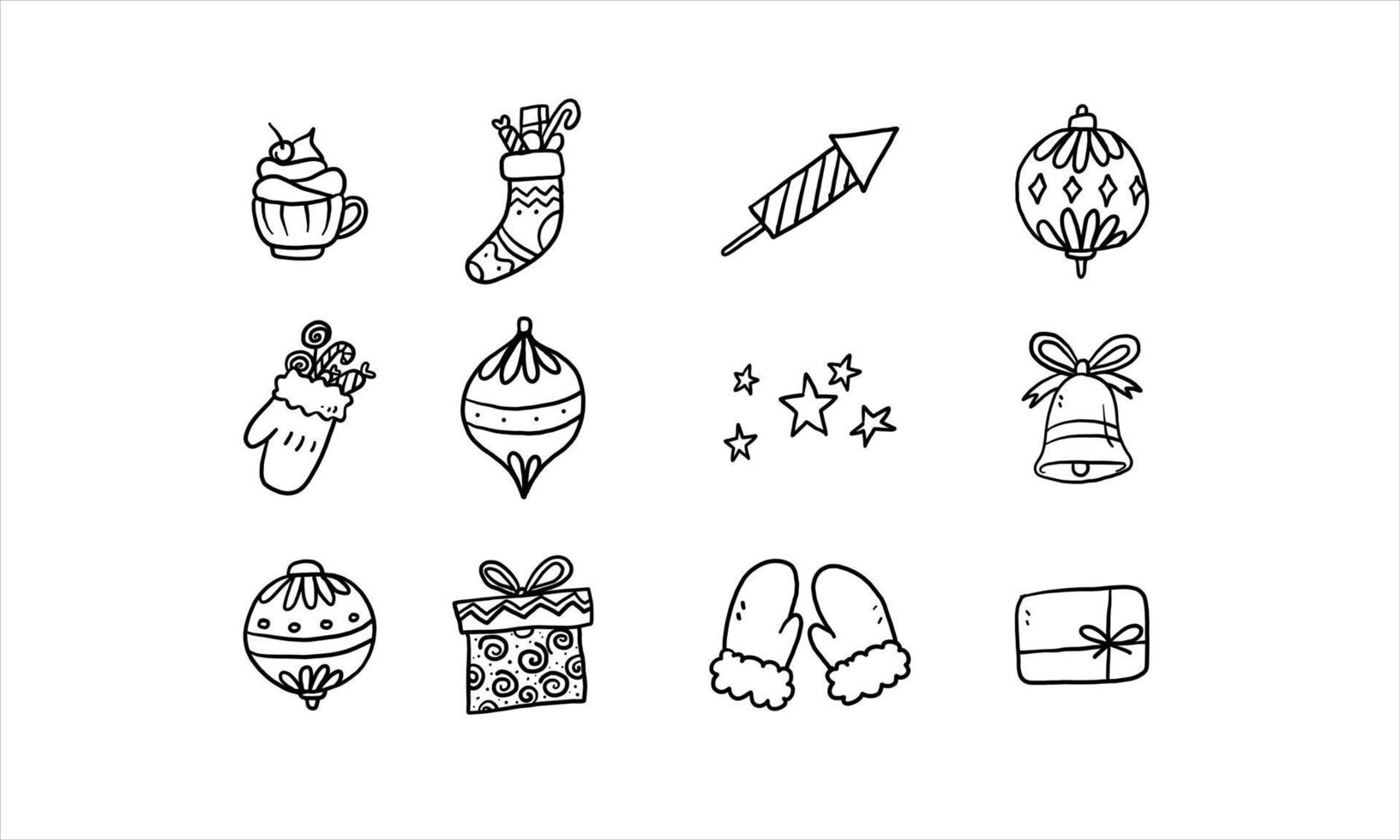 conjunto de adornos navideños y de año nuevo dibujados a mano ilustración. dibujos animados de ilustración simple para decorar el diseño. vector
